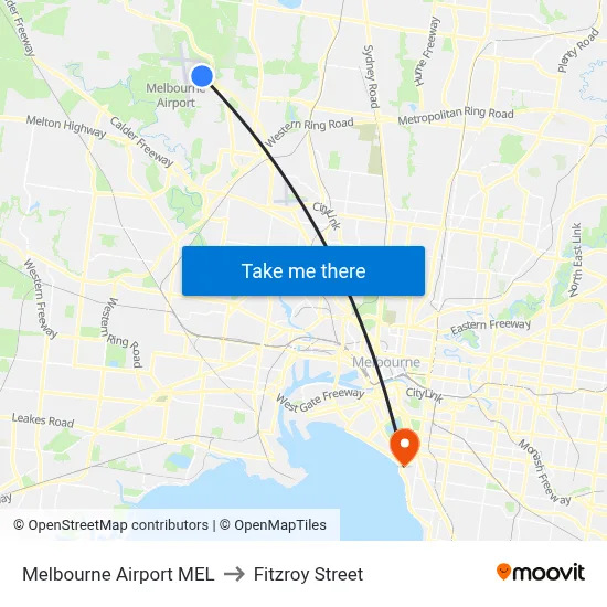 Melbourne Airport MEL to Fitzroy Street map
