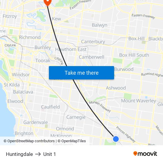 Huntingdale to Unit 1 map