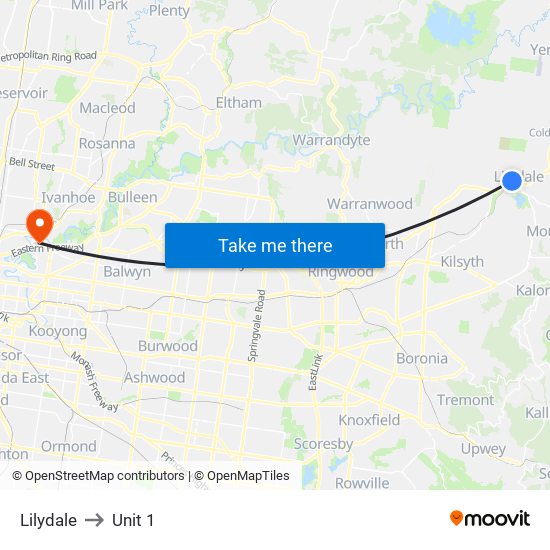 Lilydale to Unit 1 map
