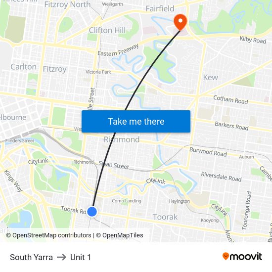 South Yarra to Unit 1 map