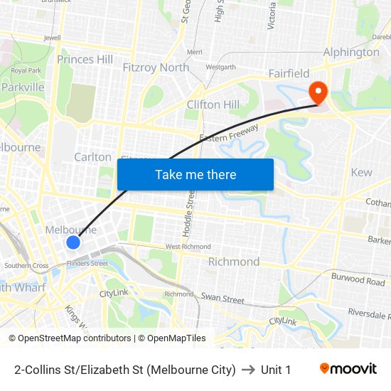 2-Collins St/Elizabeth St (Melbourne City) to Unit 1 map