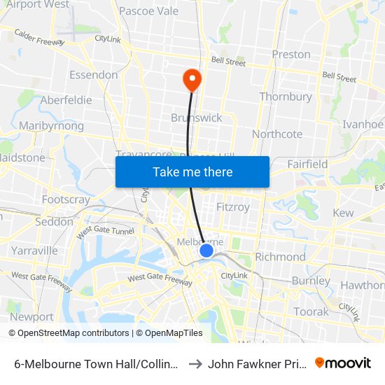 6-Melbourne Town Hall/Collins St (Melbourne City) to John Fawkner Private Hospital map