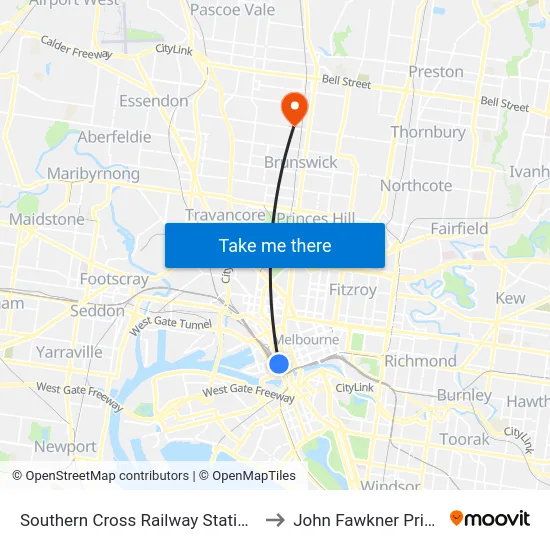 Southern Cross Railway Station/Spencer St #122 to John Fawkner Private Hospital map
