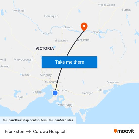 Frankston to Corowa Hospital map