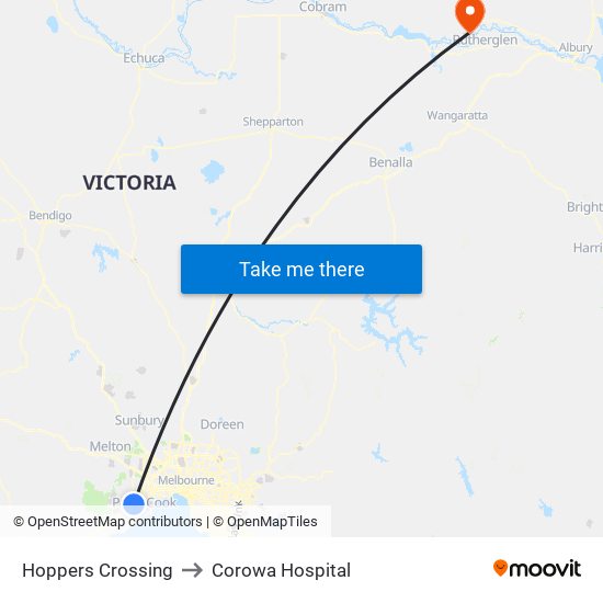 Hoppers Crossing to Corowa Hospital map