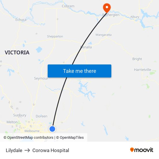 Lilydale to Corowa Hospital map