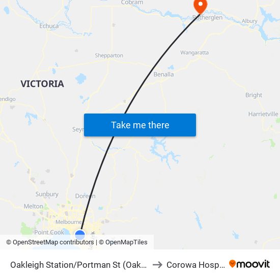 Oakleigh Station/Portman St (Oakleigh) to Corowa Hospital map