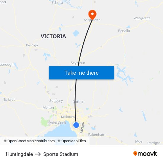 Huntingdale to Sports Stadium map