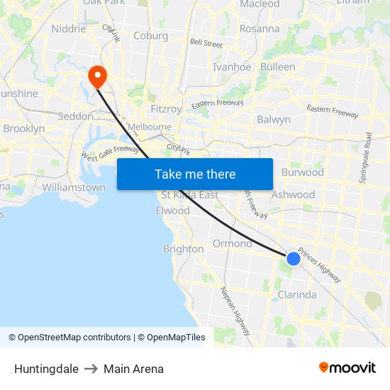 Huntingdale to Main Arena map