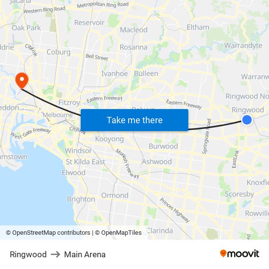 Ringwood to Main Arena map