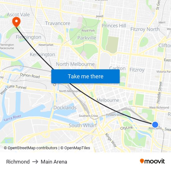 Richmond to Main Arena map