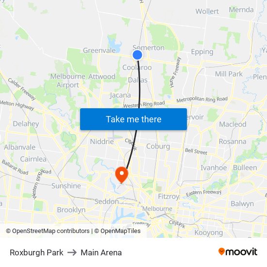 Roxburgh Park to Main Arena map