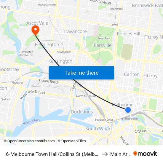 6-Melbourne Town Hall/Collins St (Melbourne City) to Main Arena map