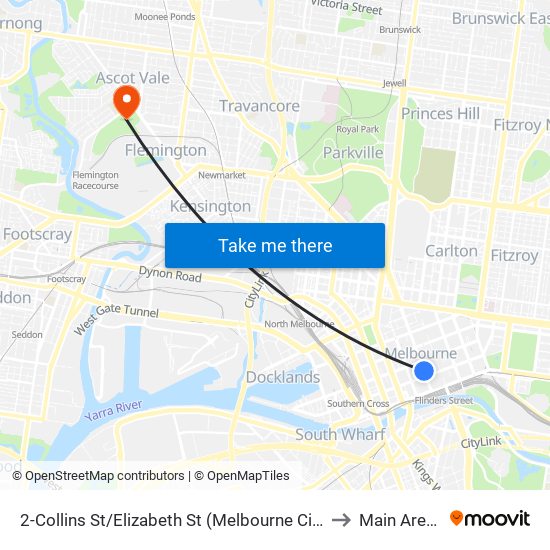 2-Collins St/Elizabeth St (Melbourne City) to Main Arena map