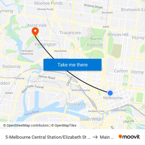 5-Melbourne Central Station/Elizabeth St (Melbourne City) to Main Arena map