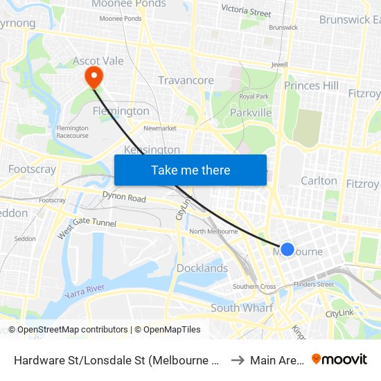 Hardware St/Lonsdale St (Melbourne City) to Main Arena map