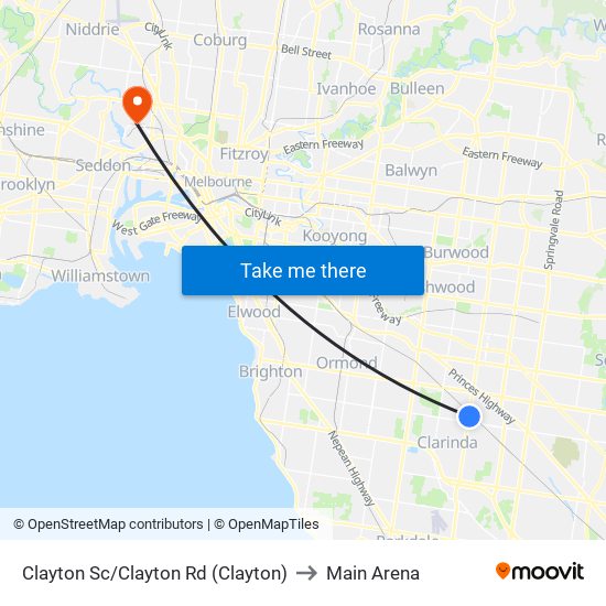 Clayton Sc/Clayton Rd (Clayton) to Main Arena map