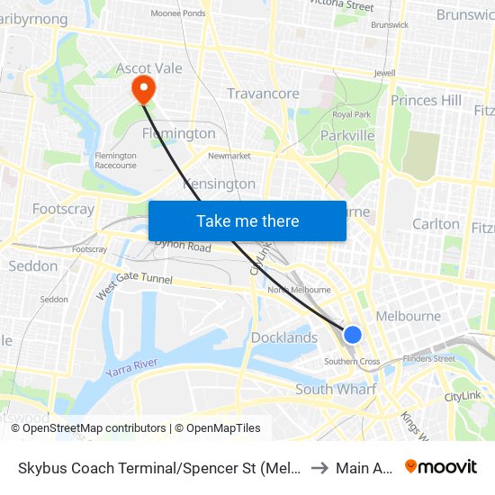 Skybus Coach Terminal/Spencer St (Melbourne City) to Main Arena map