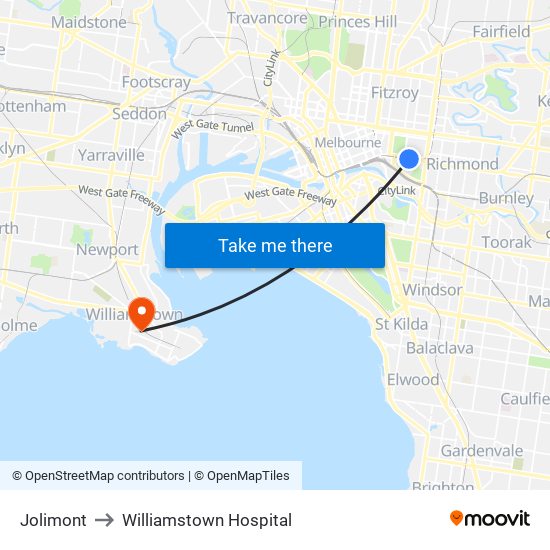 Jolimont to Williamstown Hospital map