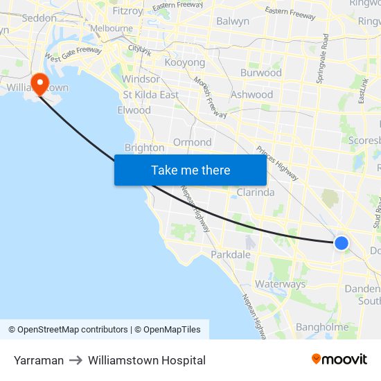 Yarraman to Williamstown Hospital map