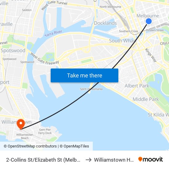 2-Collins St/Elizabeth St (Melbourne City) to Williamstown Hospital map