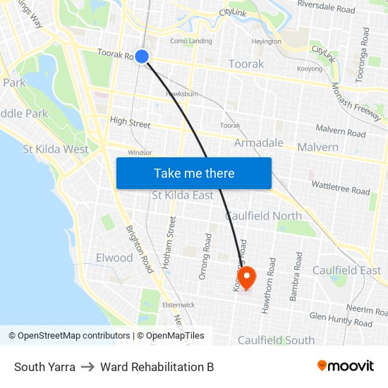 South Yarra to Ward Rehabilitation B map