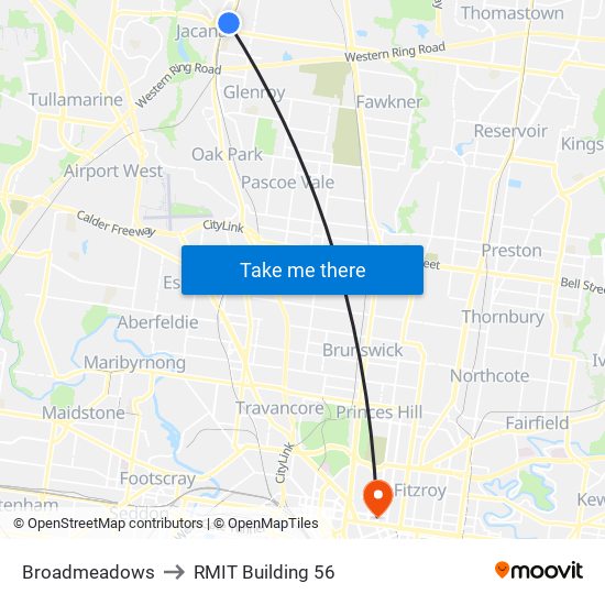 Broadmeadows to RMIT Building 56 map