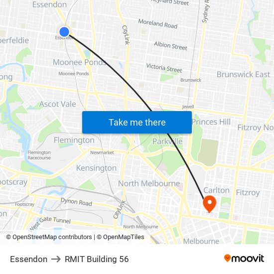 Essendon to RMIT Building 56 map