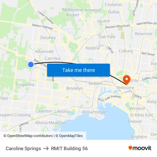 Caroline Springs to RMIT Building 56 map