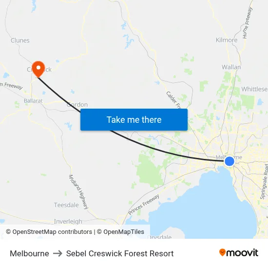 Melbourne to Sebel Creswick Forest Resort map