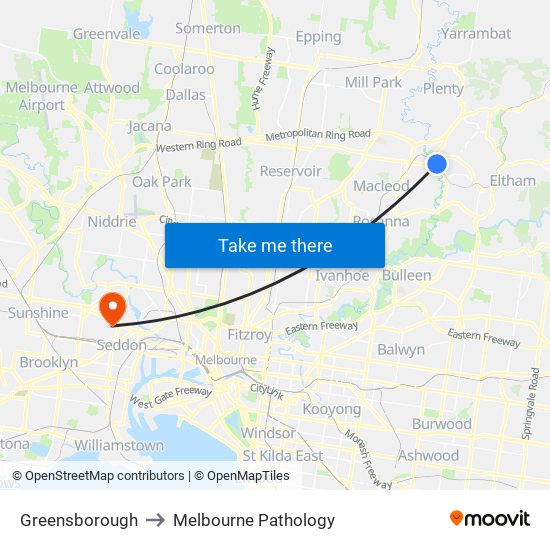 Greensborough to Melbourne Pathology map