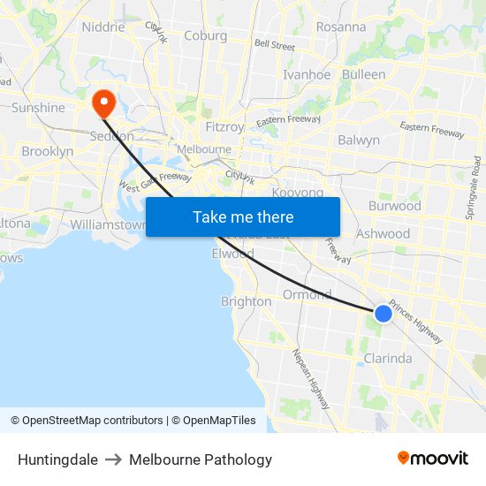 Huntingdale to Melbourne Pathology map