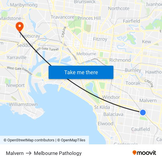 Malvern to Melbourne Pathology map