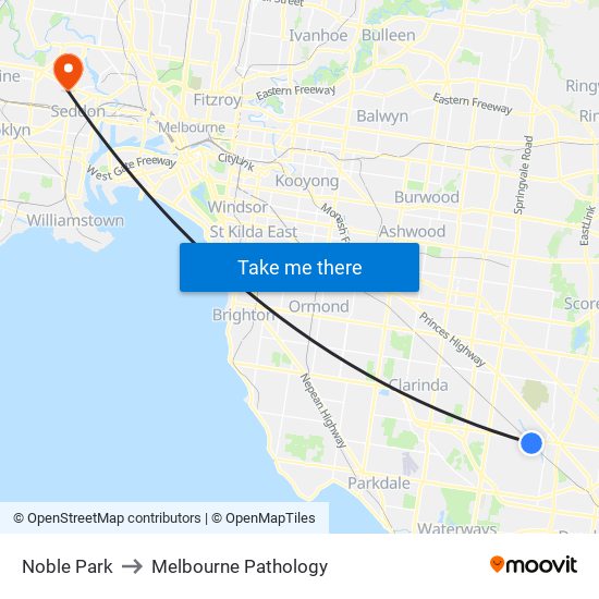 Noble Park to Melbourne Pathology map