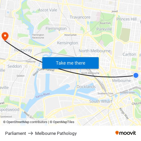 Parliament to Melbourne Pathology map