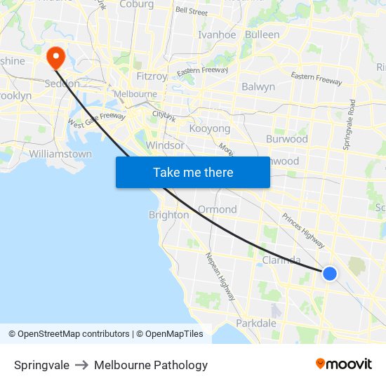 Springvale to Melbourne Pathology map