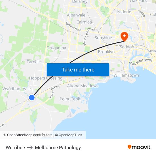 Werribee to Melbourne Pathology map