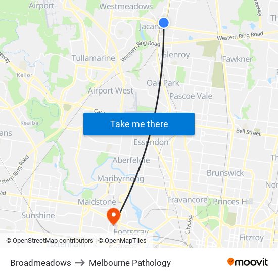 Broadmeadows to Melbourne Pathology map