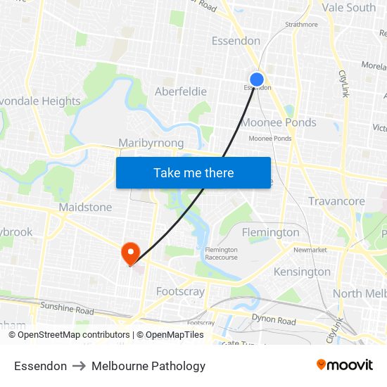 Essendon to Melbourne Pathology map