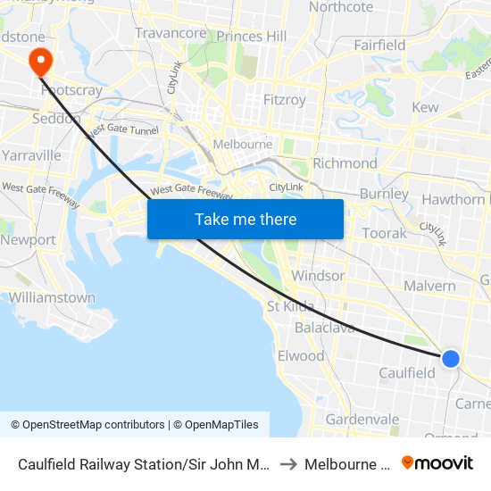 Caulfield Railway Station/Sir John Monash Dr (Caulfield East) to Melbourne Pathology map