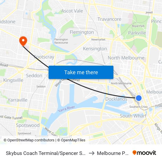 Skybus Coach Terminal/Spencer St (Melbourne City) to Melbourne Pathology map