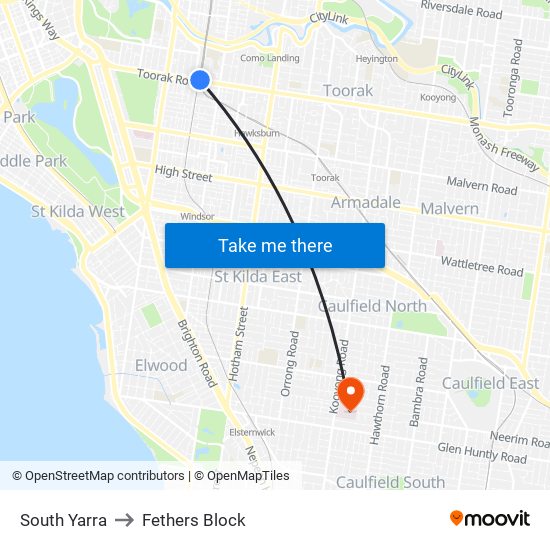 South Yarra to Fethers Block map