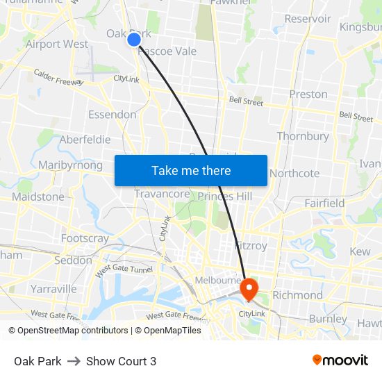 Oak Park to Show Court 3 map