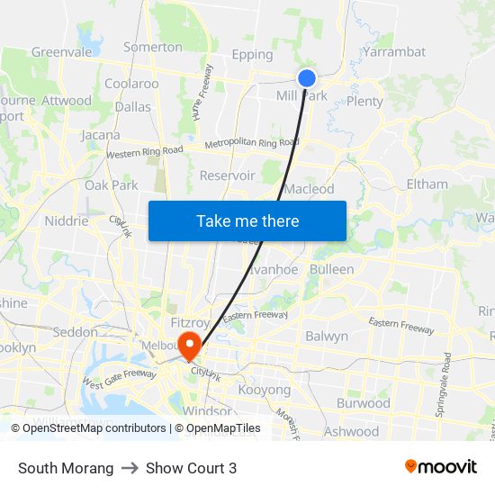 South Morang to Show Court 3 map