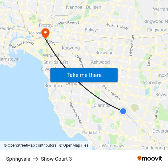 Springvale to Show Court 3 map