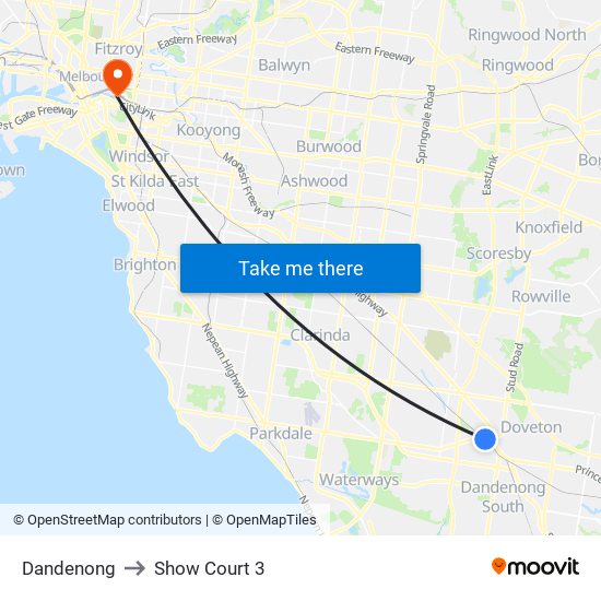 Dandenong to Show Court 3 map