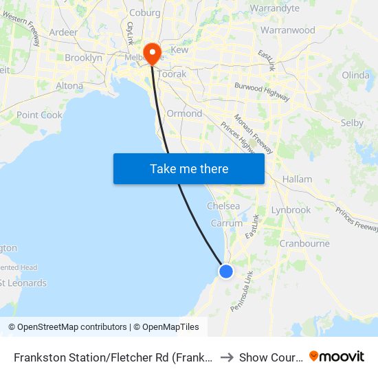 Frankston Station/Fletcher Rd (Frankston) to Show Court 3 map