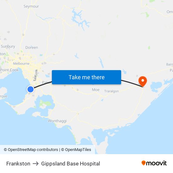 Frankston to Gippsland Base Hospital map