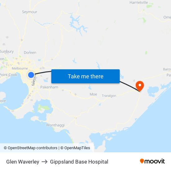 Glen Waverley to Gippsland Base Hospital map