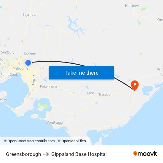 Greensborough to Gippsland Base Hospital map